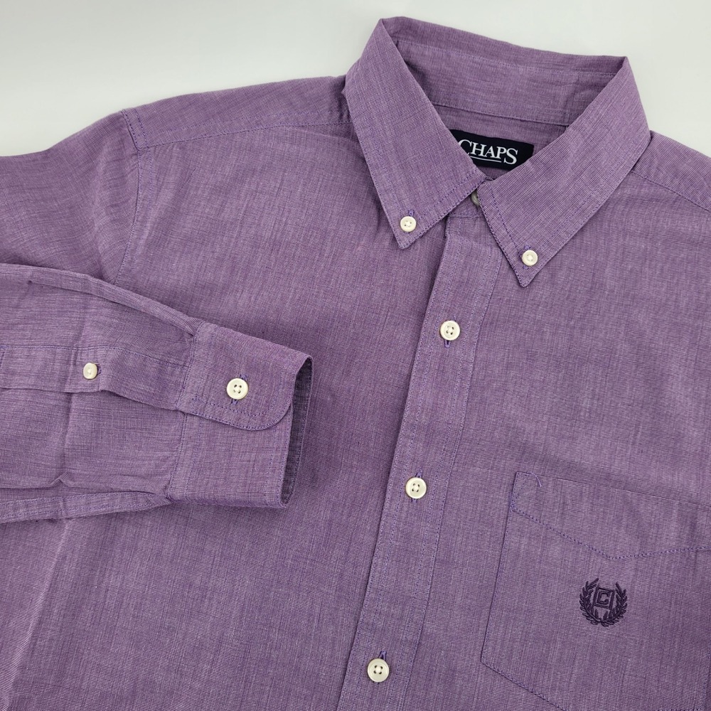 Chaps Mens Small Classic Office Easy Care Button Down Shirt Purple Long Sleeve